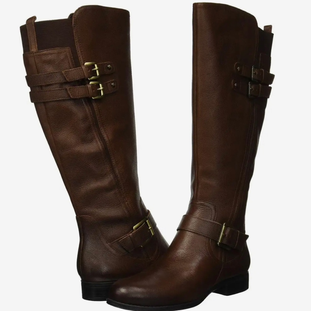 NEW Naturalizer Jessie brown leather wider calfs riding boots w buckles 5 35